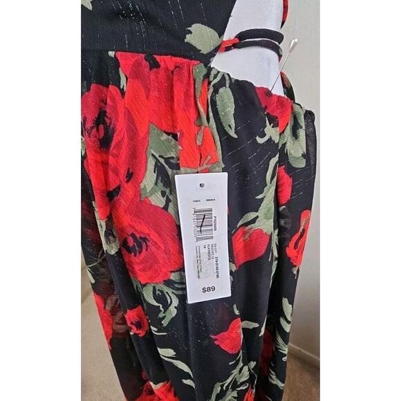 Premier Amour ~Woman Size 14~ Black/Red Floral Strappy Open Back Lined Dress NWT - Picture 8 of 10
